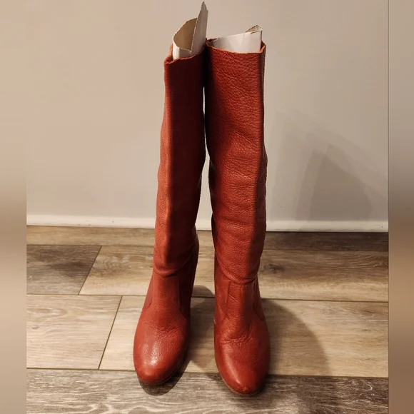 Aldo Red Leather Tall High Heeled Boots - Picture 4 of 6